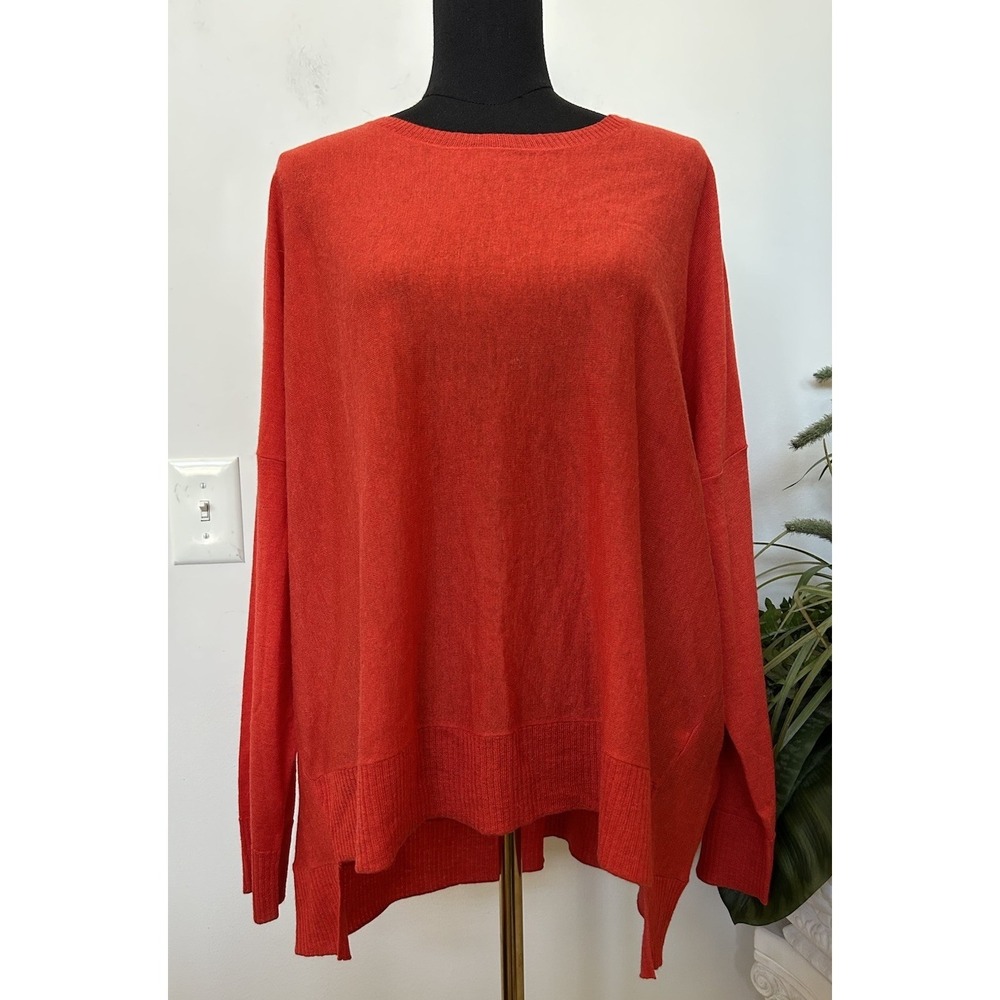 Eileen Fisher Orange Wool Alpaca LongSleeve Asymmetric Hi-low Hem Top Tunic XL